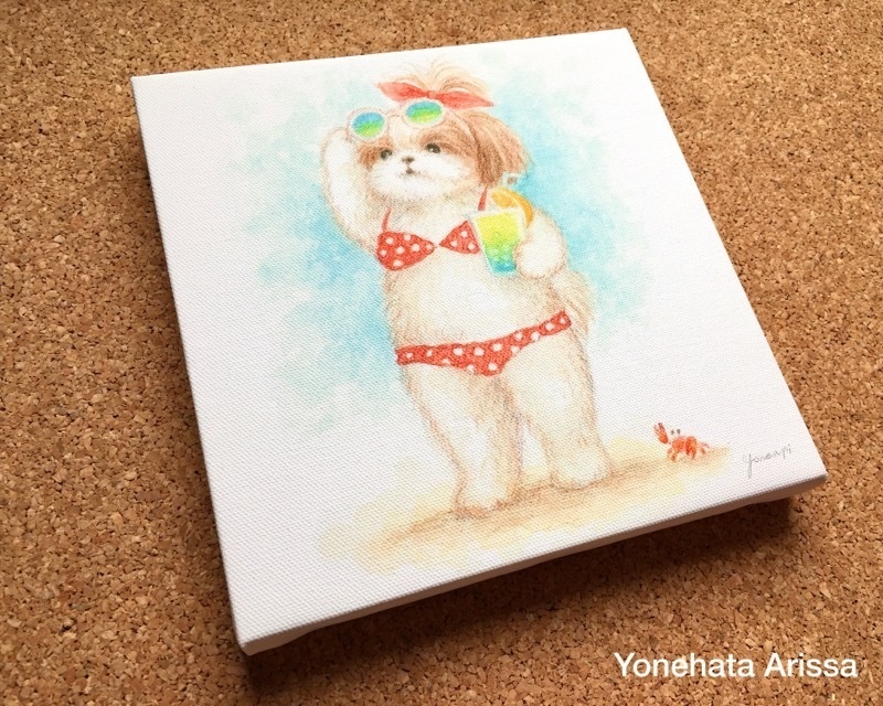 複製画「サングラスひょいっとビキニシーズー」キャンバスS0サイズ