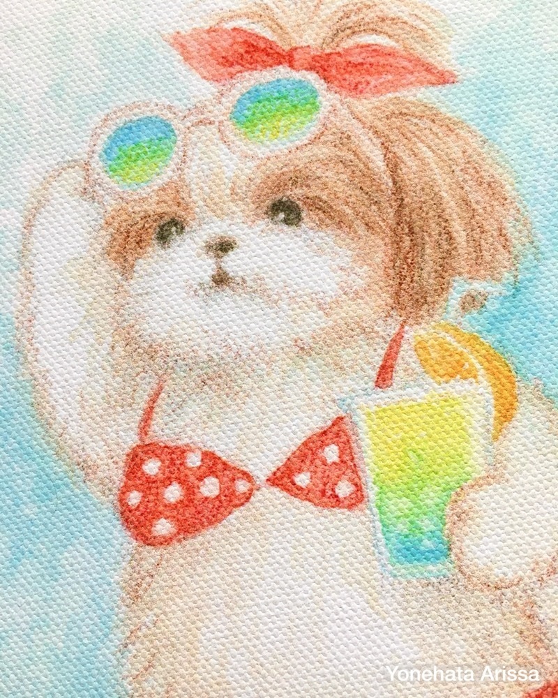 複製画「サングラスひょいっとビキニシーズー」キャンバスS0サイズ