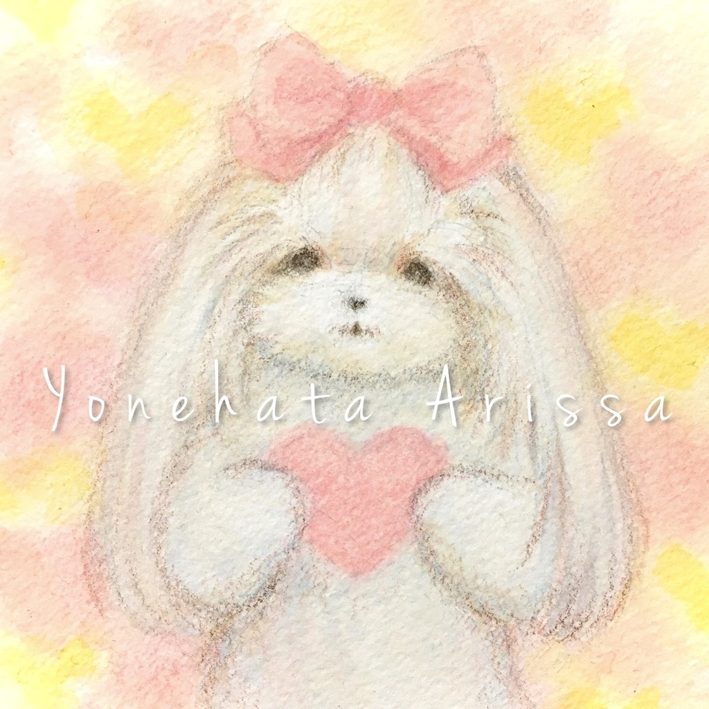 原画作品「マルチーズとピンクのハート」