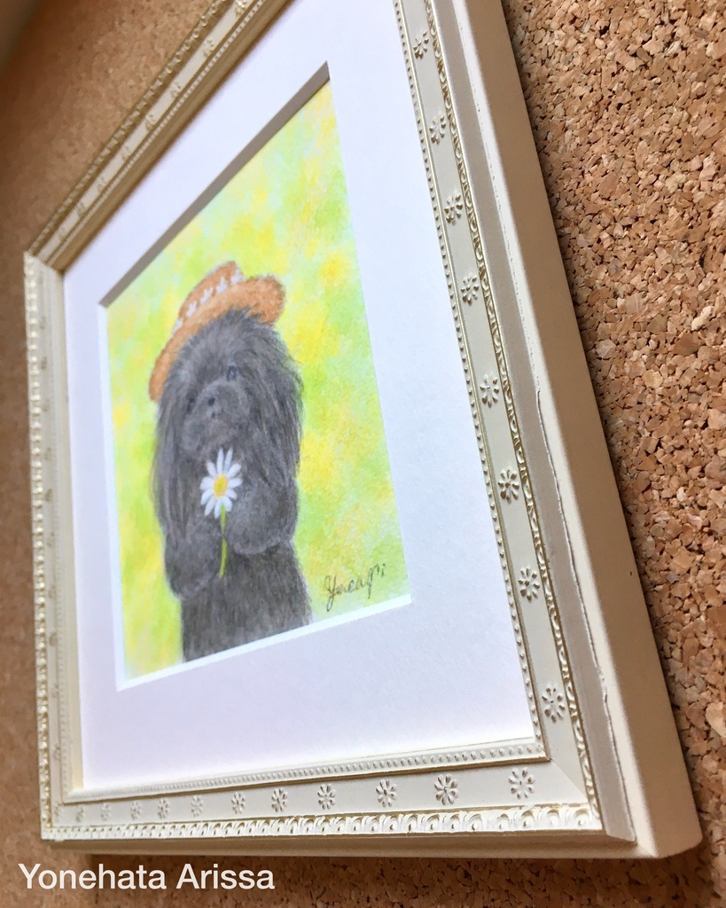 原画作品「白いお花と黒ペキニーズ」