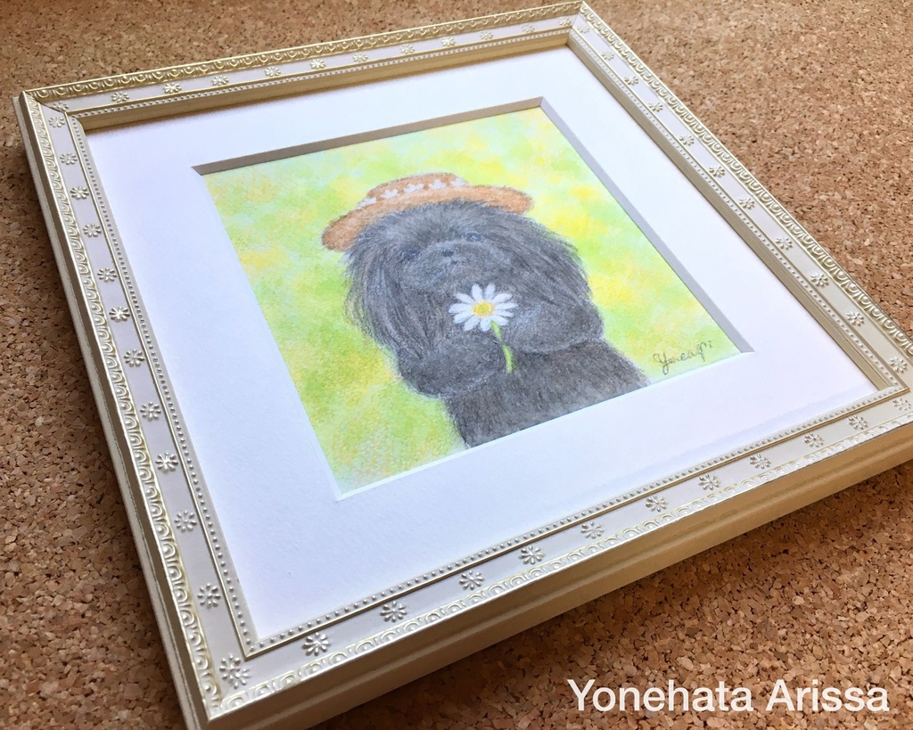 原画作品「白いお花と黒ペキニーズ」