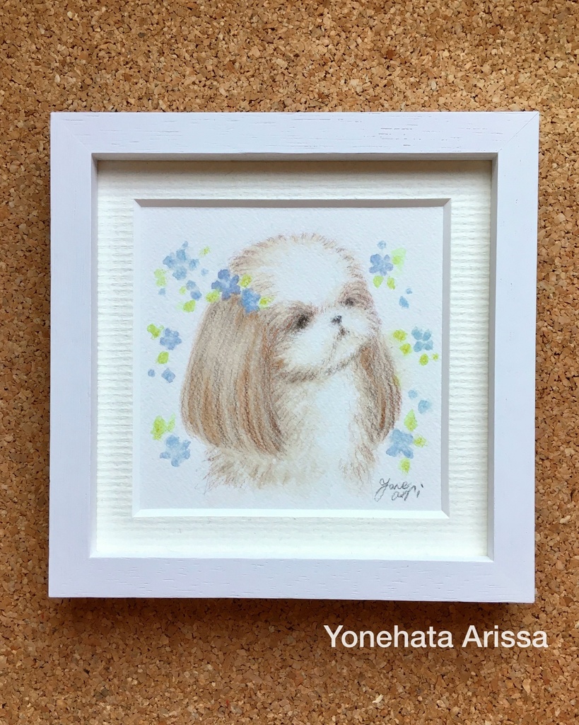 原画作品「青いお花とロングヘアシーズー」