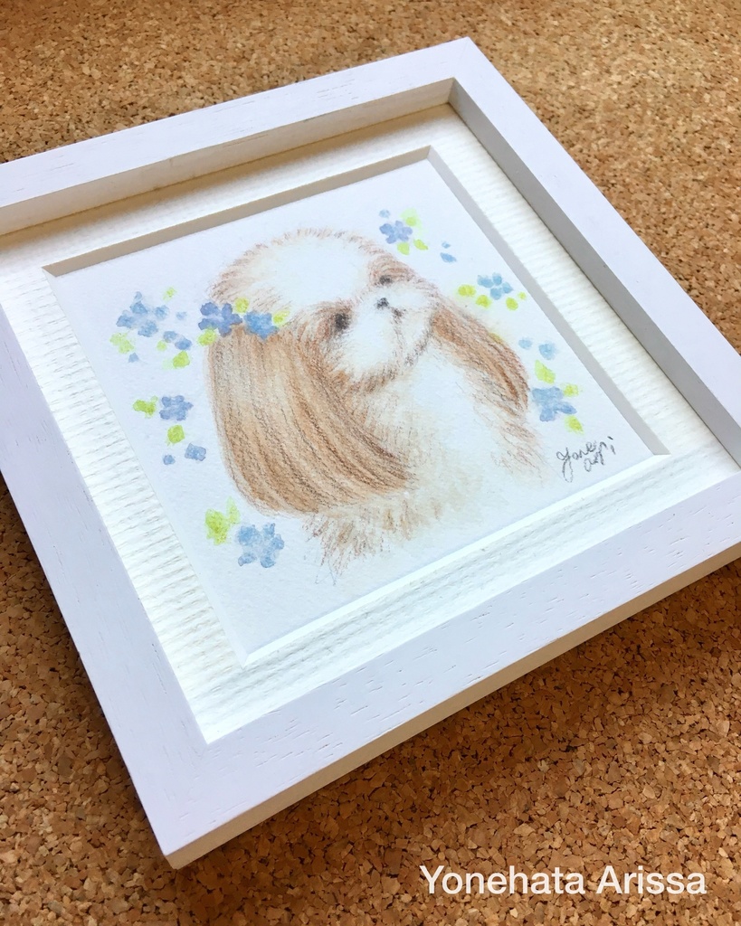 原画作品「青いお花とロングヘアシーズー」