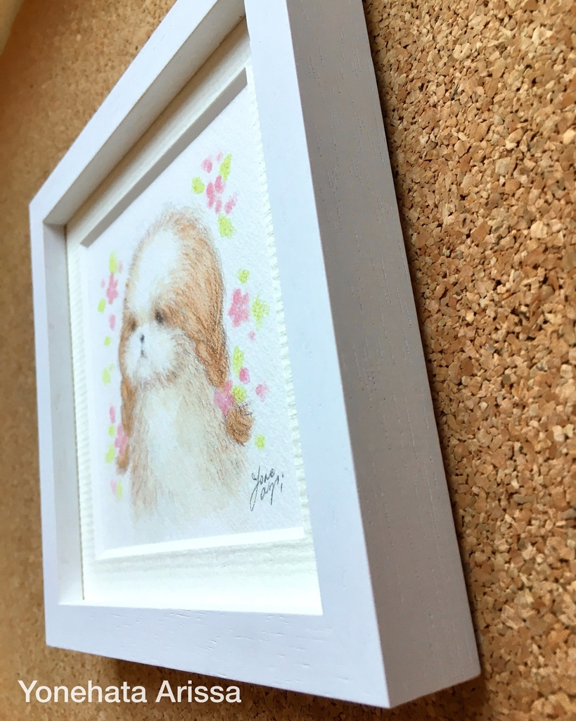 原画作品「ピンクのお花とおさげシーズー」