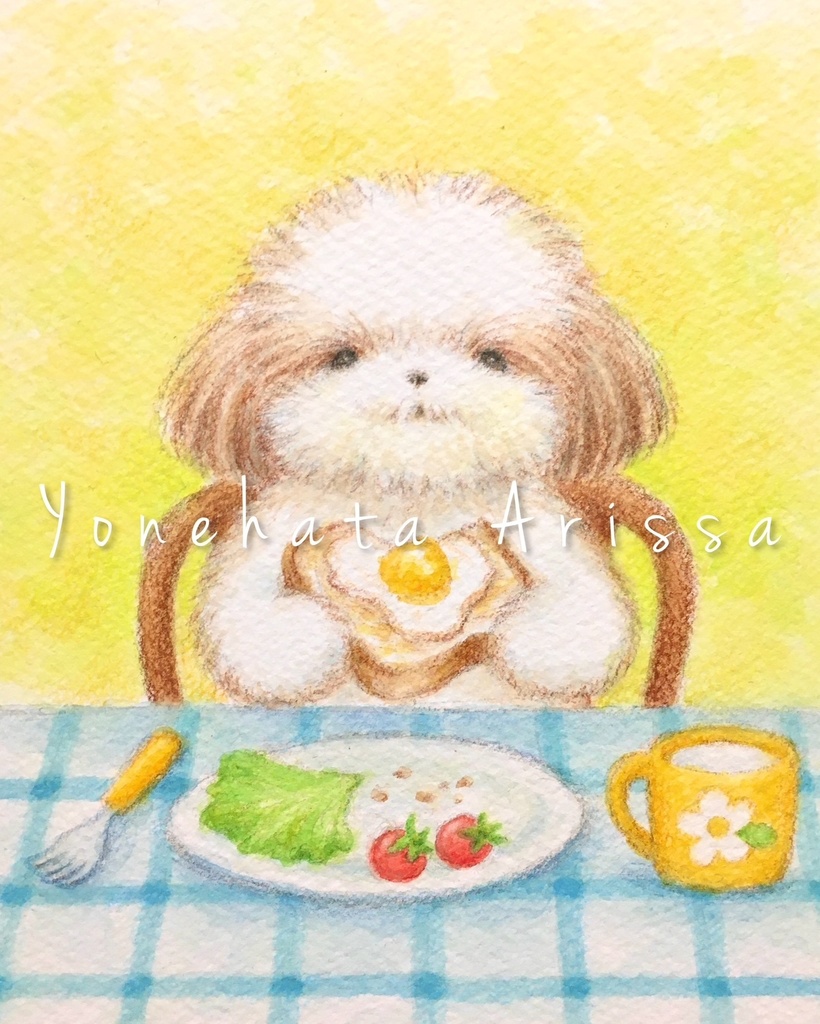 原画作品「シーズーと目玉焼きトースト」