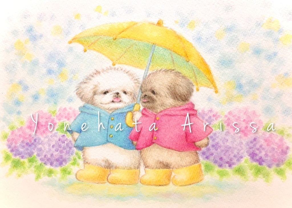 原画作品「雨の日のペキニーズたち」