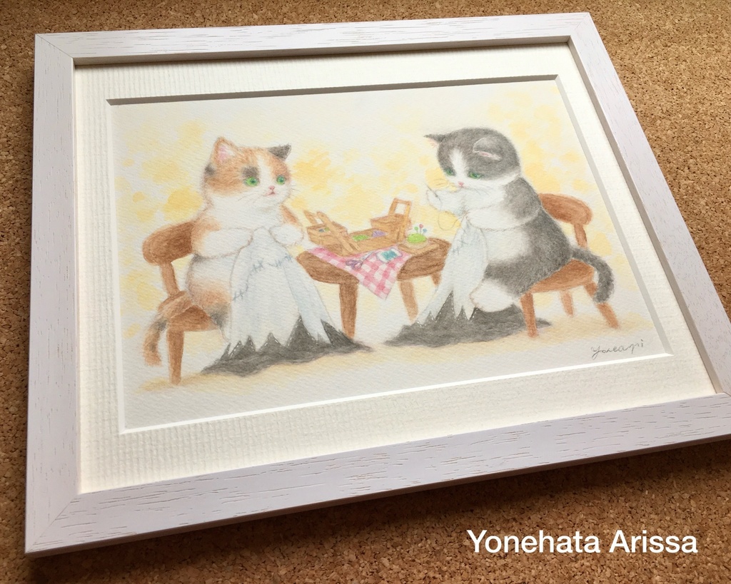 原画作品「ハロウィンの衣装を作る猫たち」