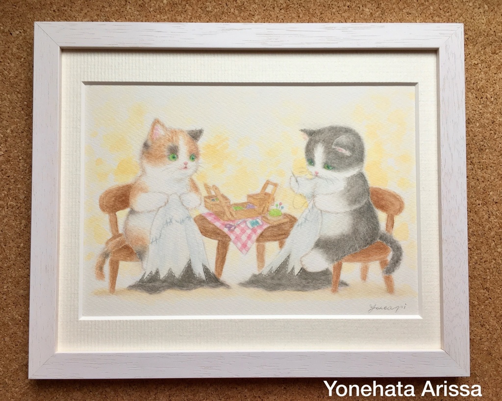 原画作品「ハロウィンの衣装を作る猫たち」