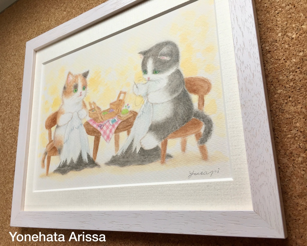 原画作品「ハロウィンの衣装を作る猫たち」