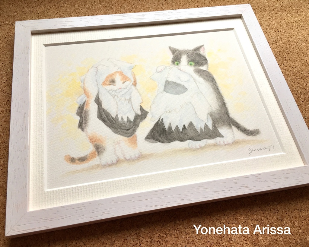 原画作品「ハロウィンの衣装を着る猫たち」