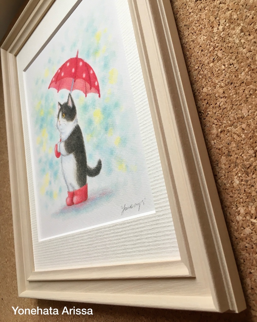 原画作品「はちわれ猫と傘」