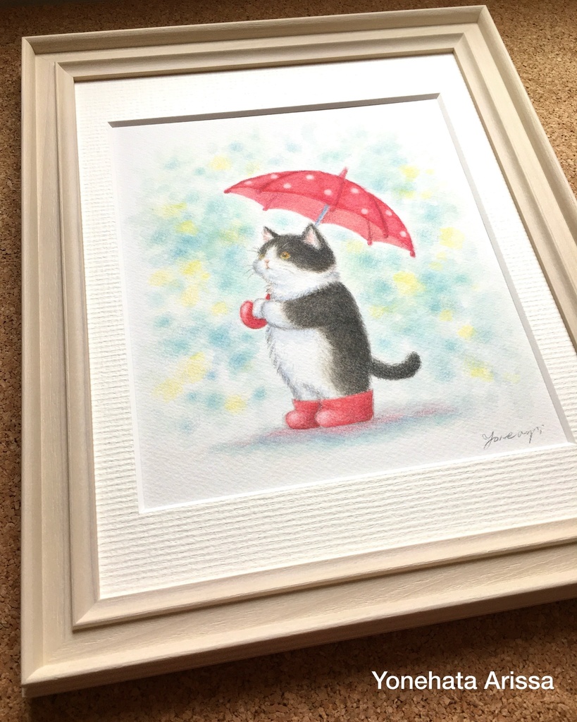 原画作品「はちわれ猫と傘」