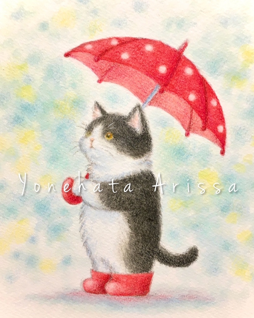 原画作品「はちわれ猫と傘」