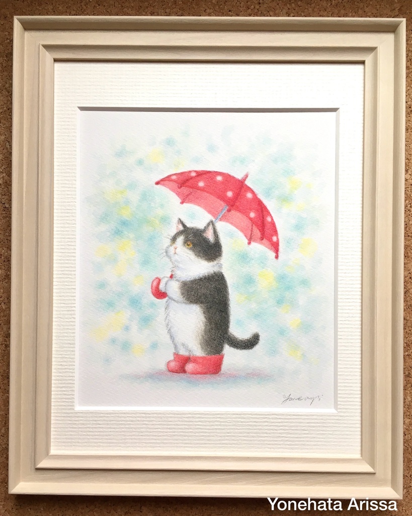 原画作品「はちわれ猫と傘」