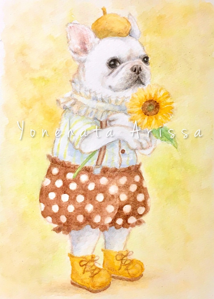 原画作品「フレンチブルとひまわり」