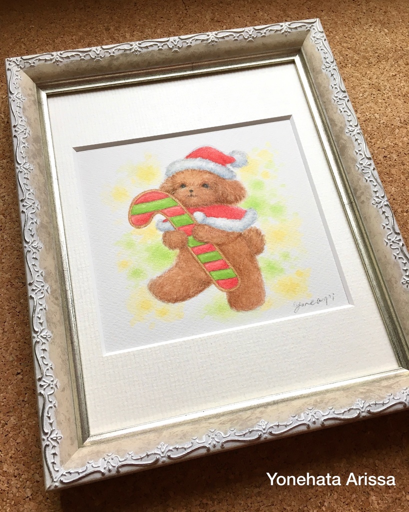 原画作品「レッドトイプードルとクリスマスステッキのクッキー」