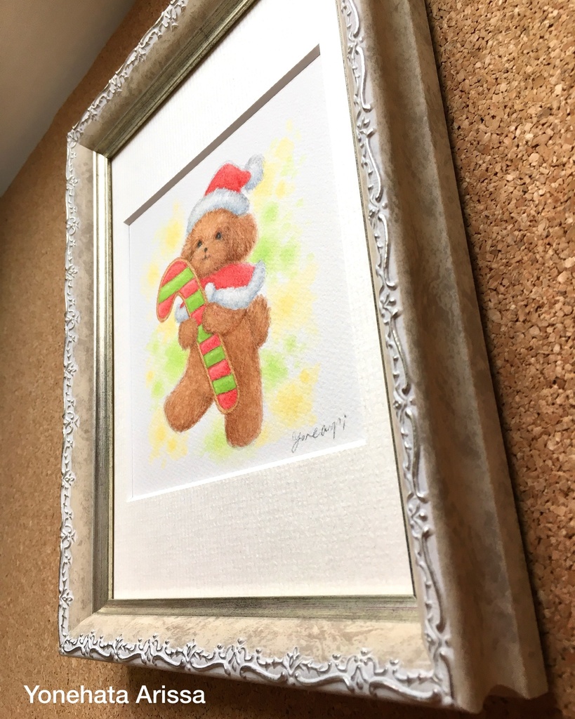 原画作品「レッドトイプードルとクリスマスステッキのクッキー」