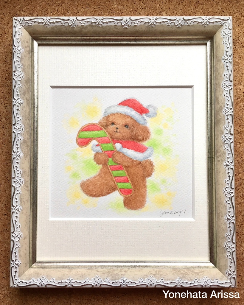 原画作品「レッドトイプードルとクリスマスステッキのクッキー」