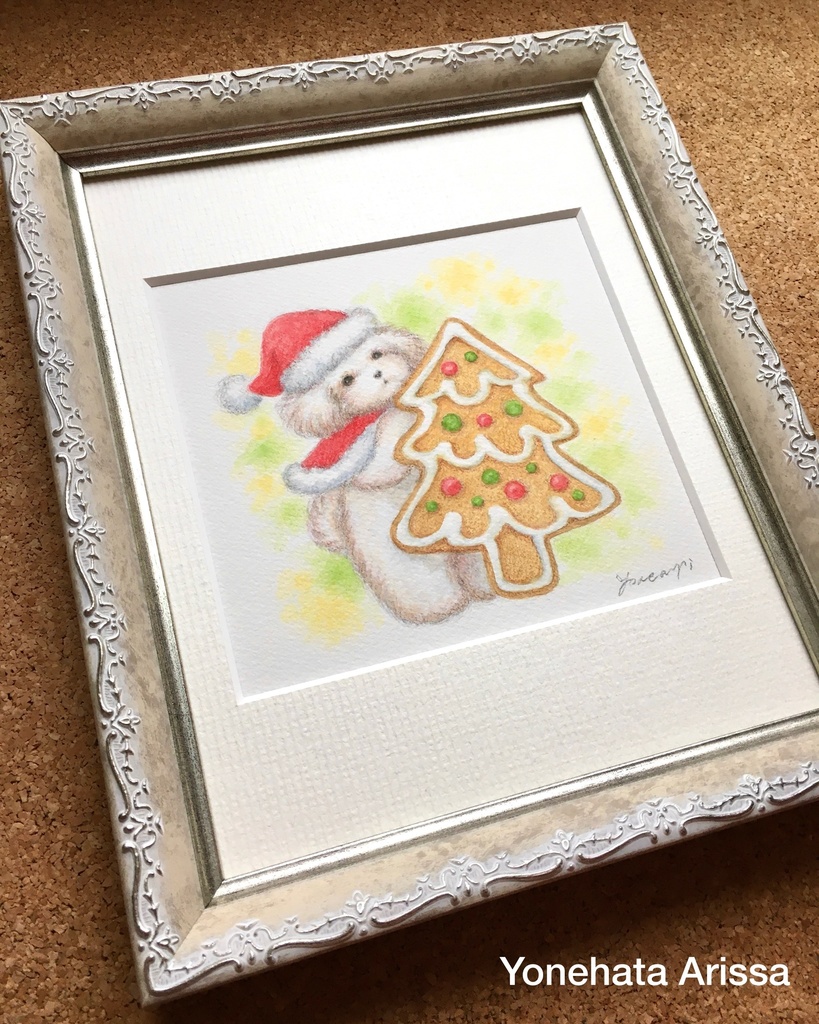 原画作品「ホワイトトイプードルとクリスマスツリーのクッキー」