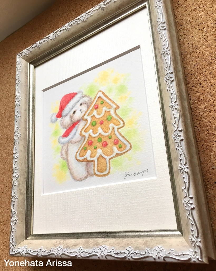 原画作品「ホワイトトイプードルとクリスマスツリーのクッキー」