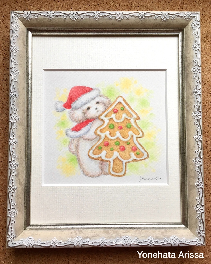原画作品「ホワイトトイプードルとクリスマスツリーのクッキー」