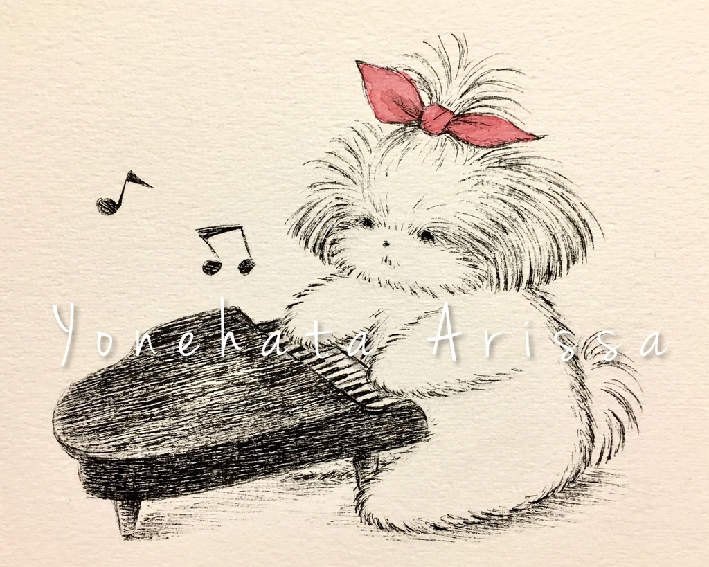 原画作品「ピアノ練習中のシーズー」