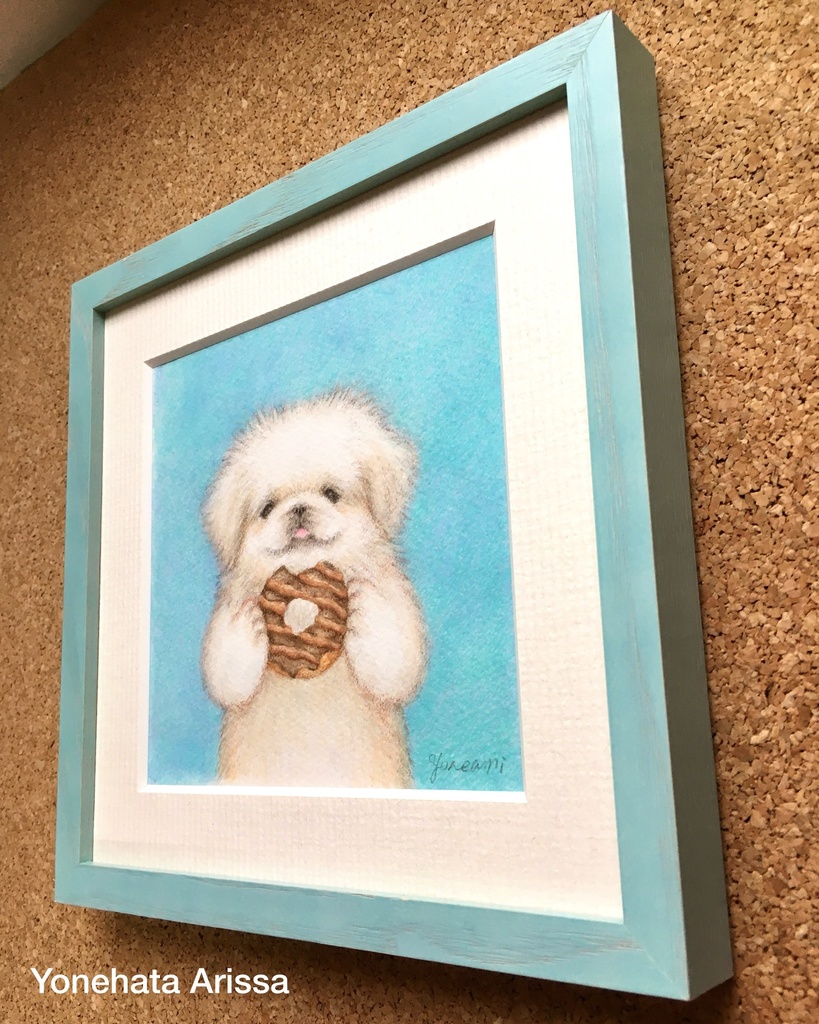 原画作品「ホワイトペキニーズとドーナツ」