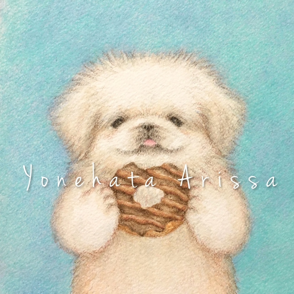 原画作品「ホワイトペキニーズとドーナツ」