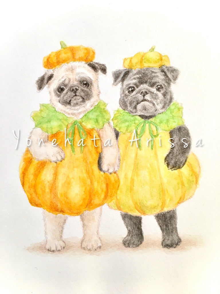 原画作品「かぼちゃになったパグたち」