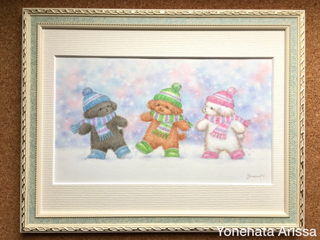 原画作品「雪の日のトイプードルたち」