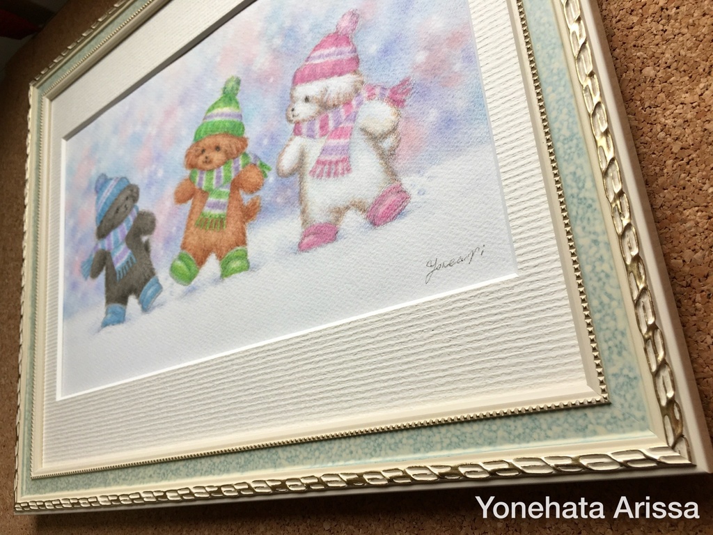 原画作品「雪の日のトイプードルたち」