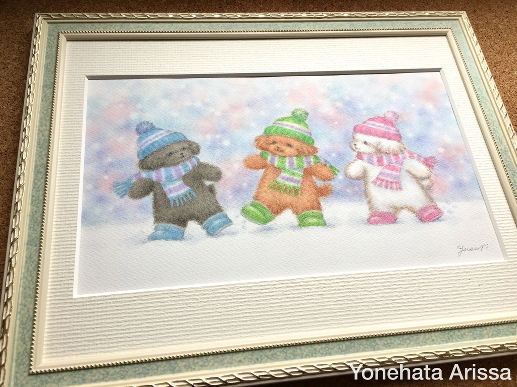原画作品「雪の日のトイプードルたち」