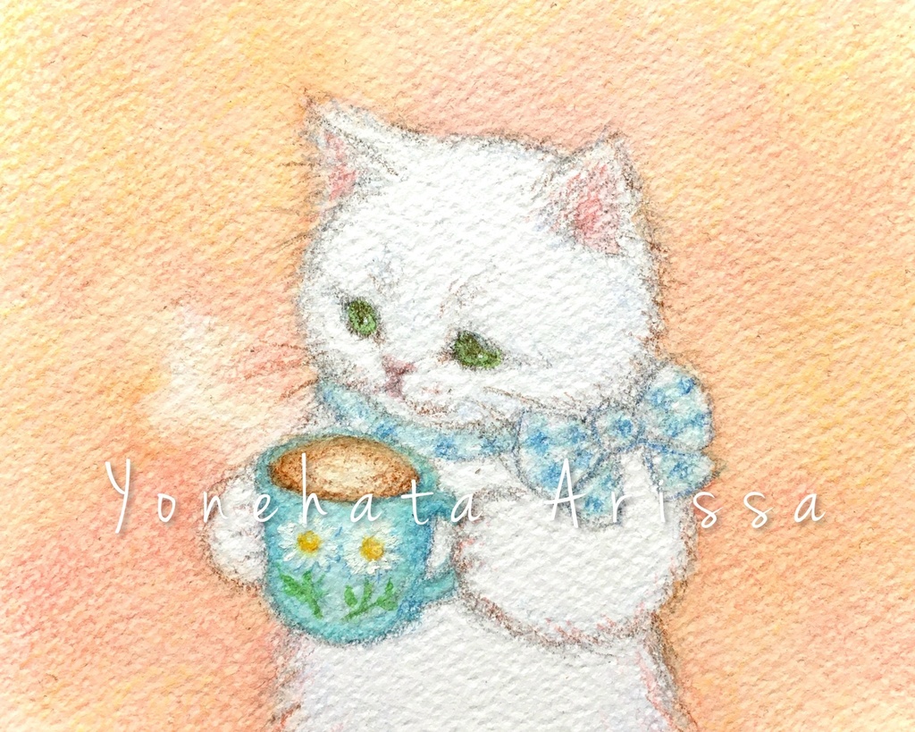 原画作品「白猫のカフェタイム」
