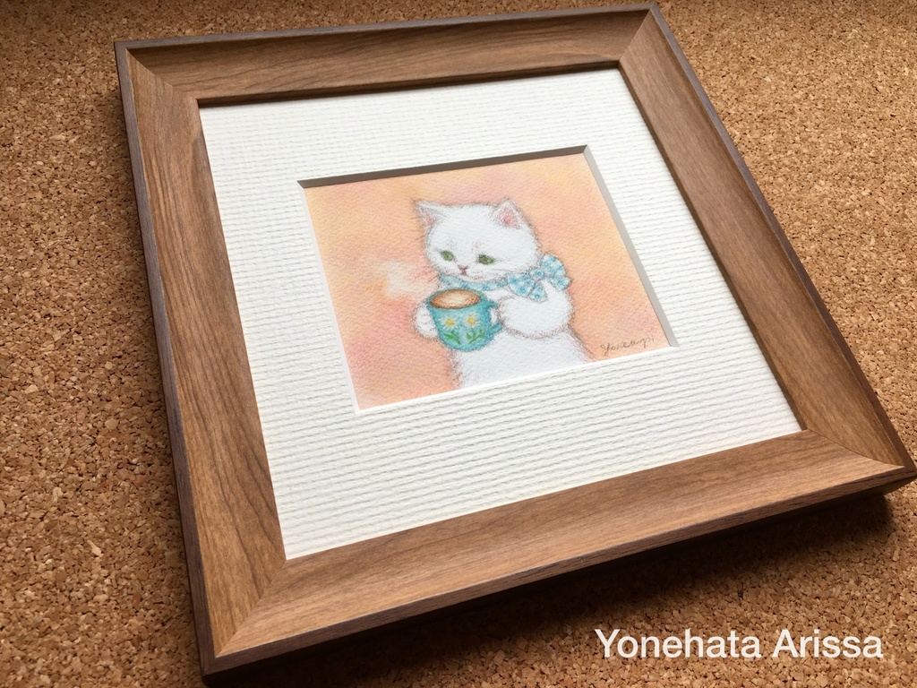 原画作品「白猫のカフェタイム」