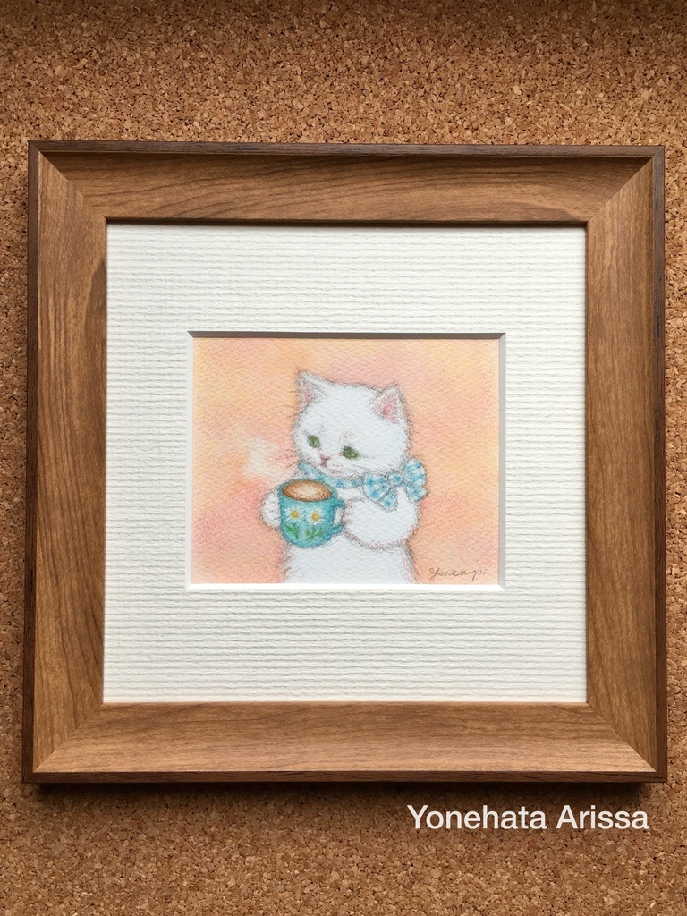 原画作品「白猫のカフェタイム」