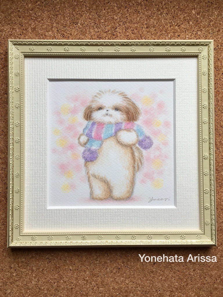 原画作品「マフラーを巻いたシーズー/ピンク」