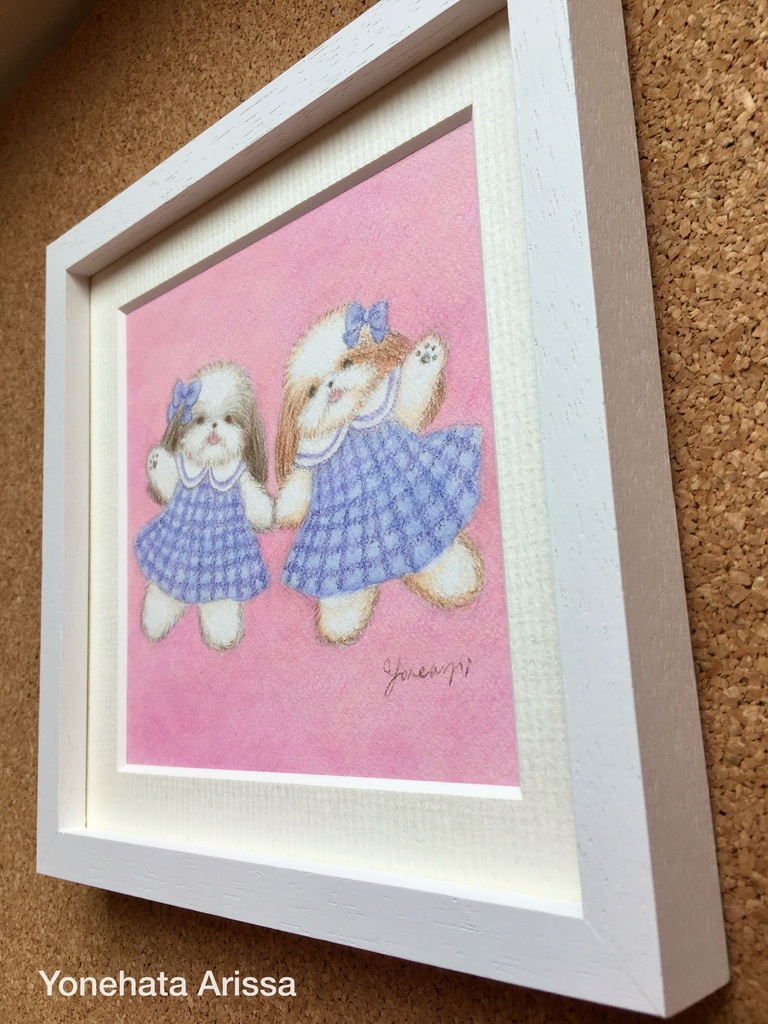 原画作品「チェック柄のスカートを着た双子のシーズー」