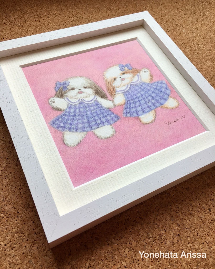 原画作品「チェック柄のスカートを着た双子のシーズー」