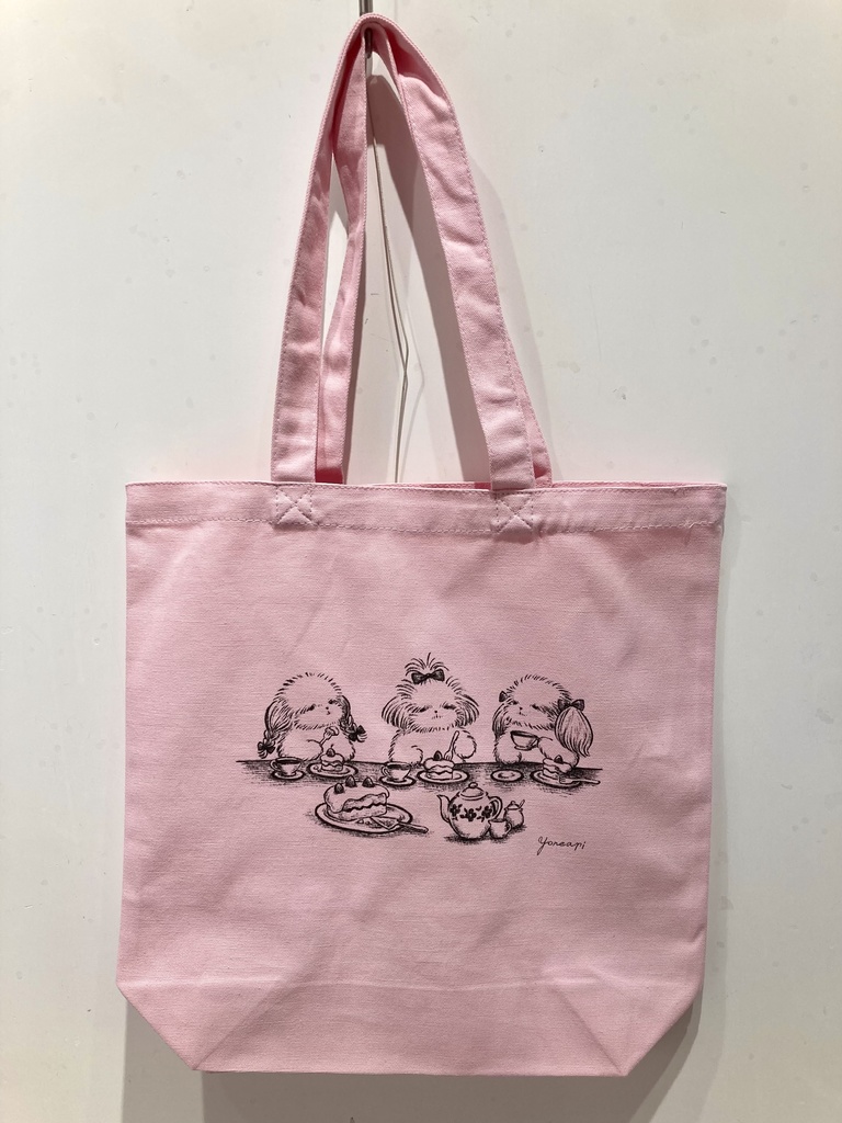 トートバッグ「シーズーたちのお茶会」ライトピンク