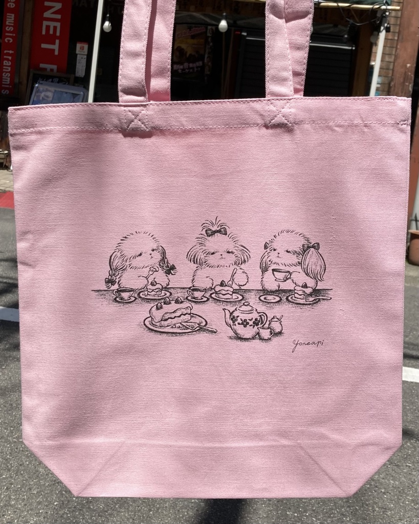 トートバッグ「シーズーたちのお茶会」ライトピンク