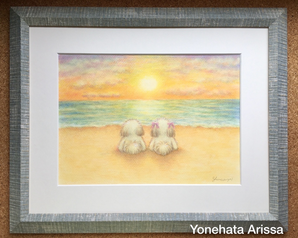 原画作品「夕陽に染まりゆく海」