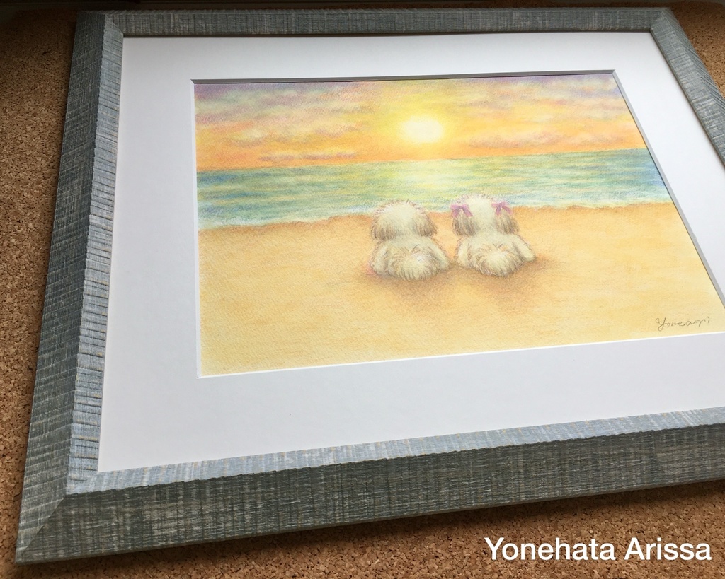 原画作品「夕陽に染まりゆく海」