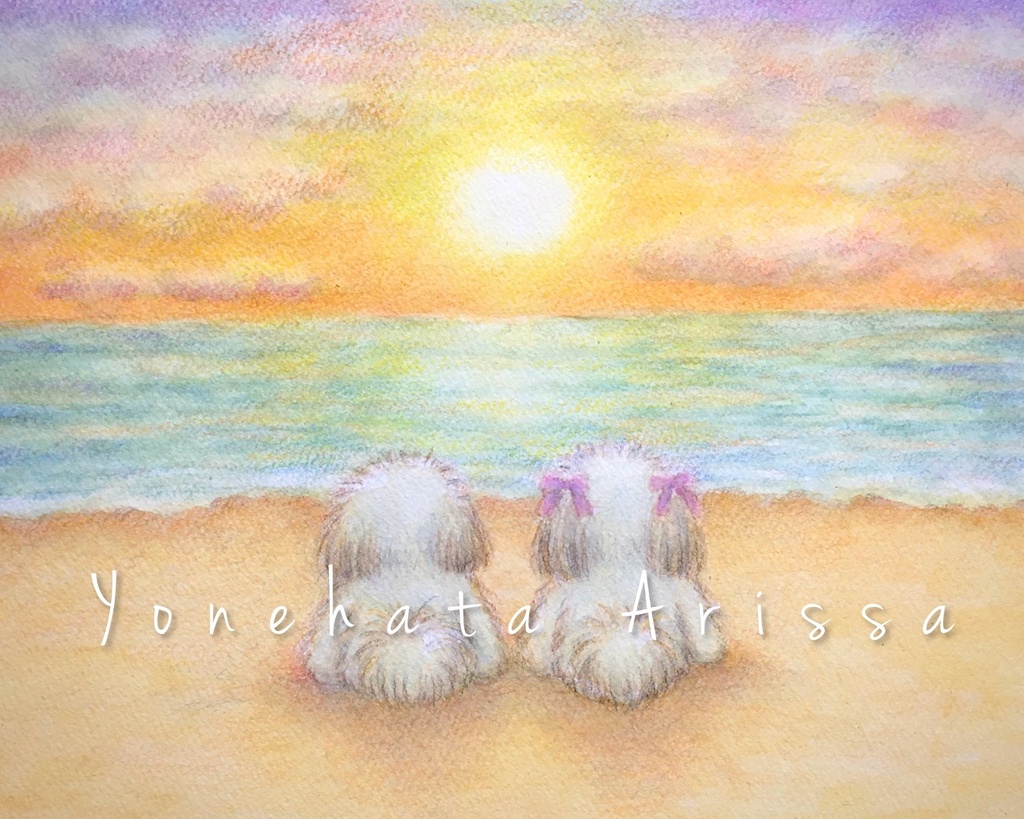 原画作品「夕陽に染まりゆく海」