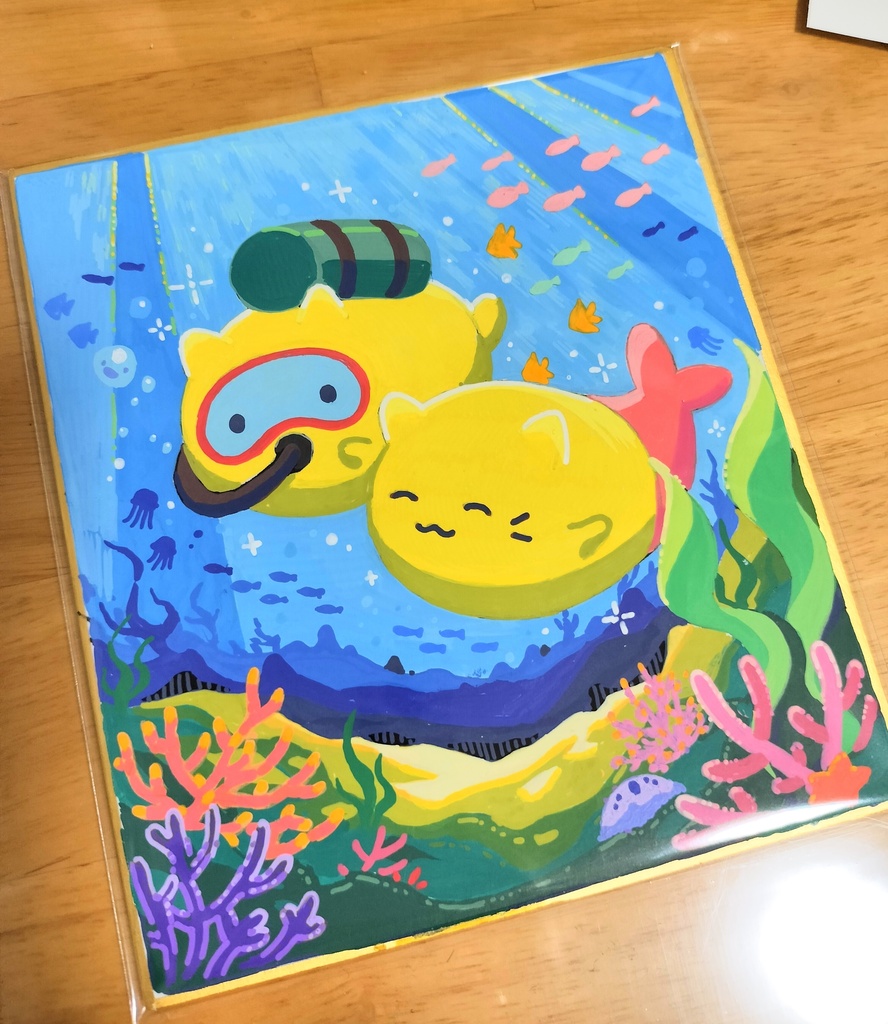 にゃんぷっぷーの色紙3 いっしょに泳ごう