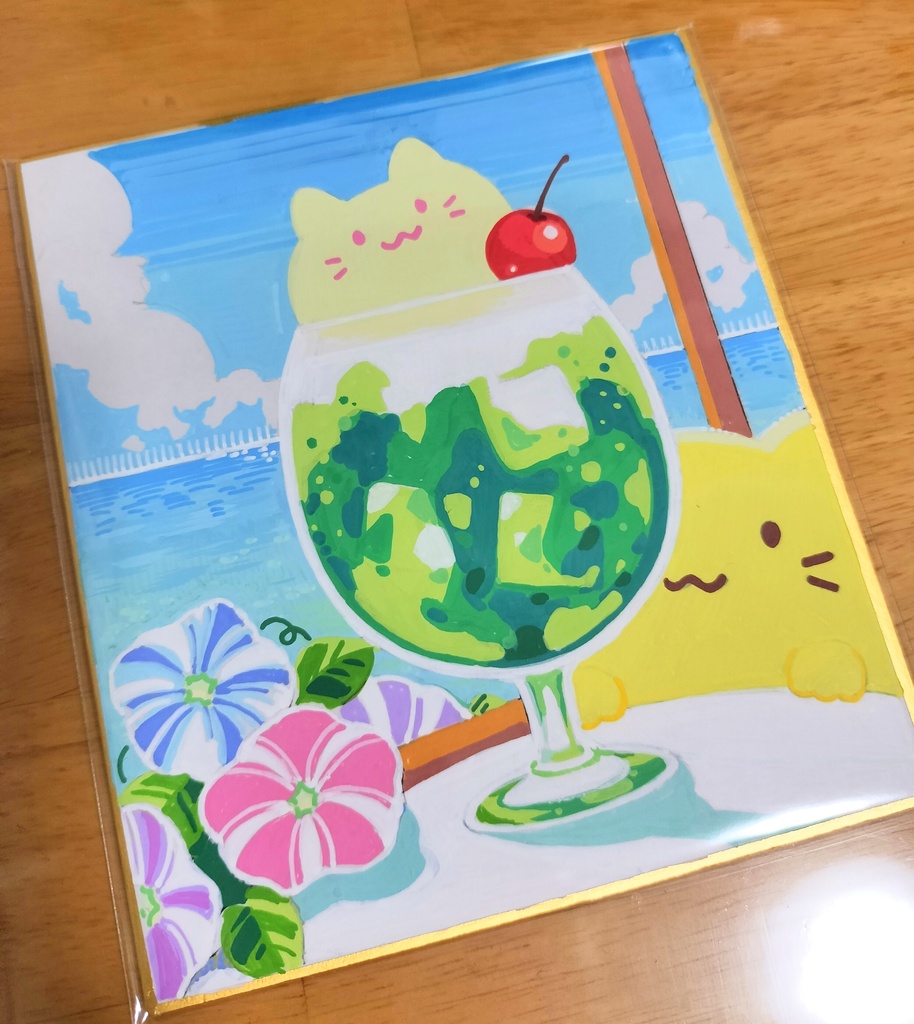 にゃんぷっぷーの色紙4 クリームソーダちゃん