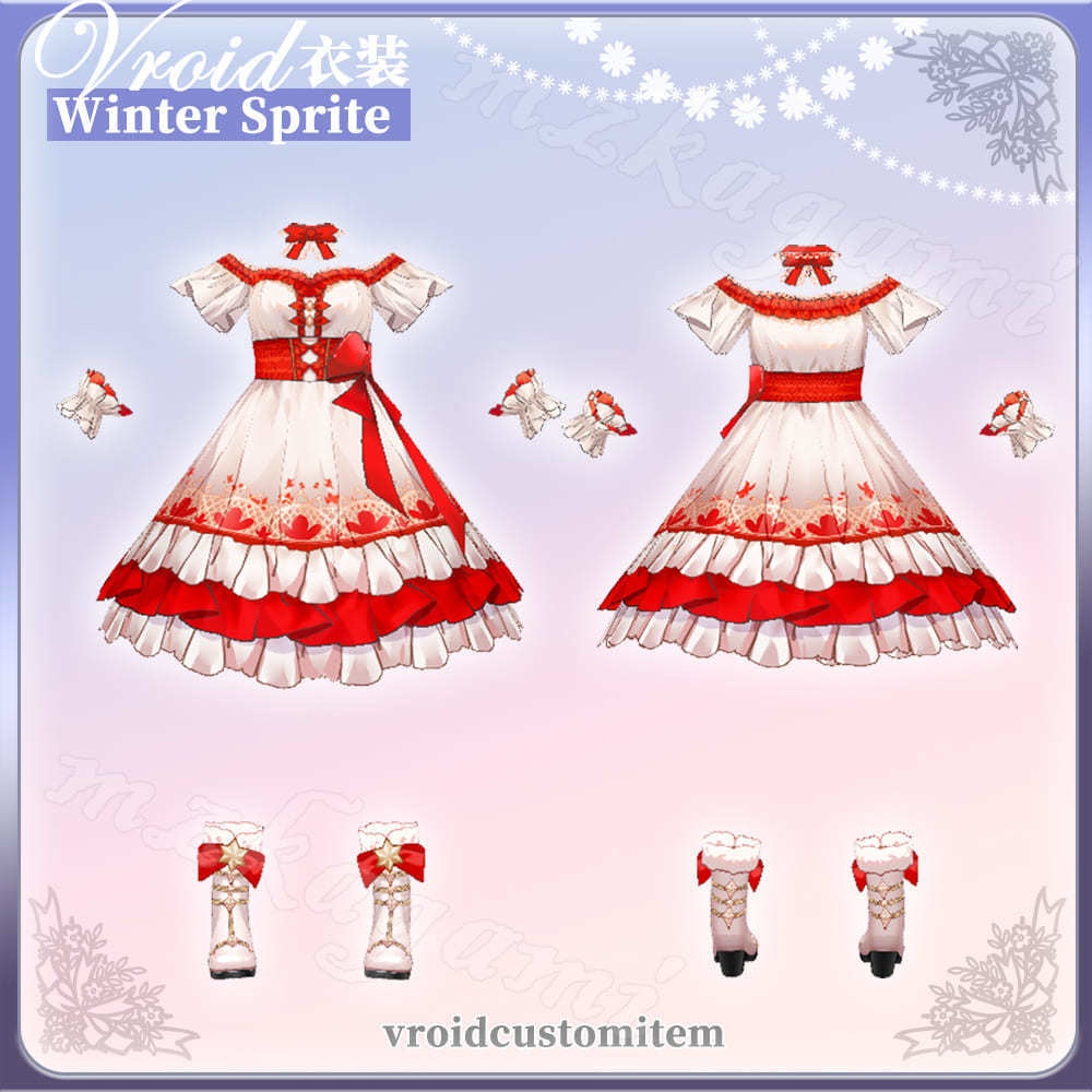 【VRoid】冬の妖精 ワンピース / Winter Sprite / Christmas lolita dress (9 colors) (XWear付)