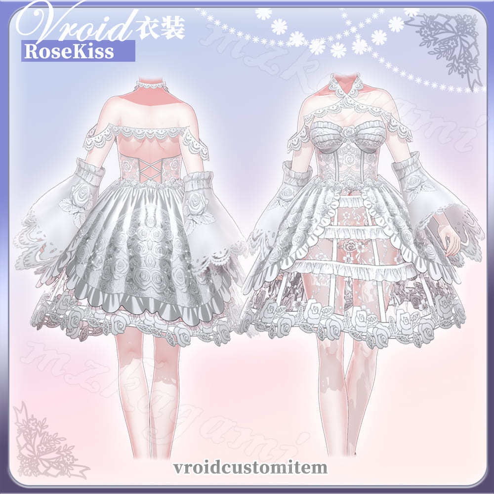 【VRoid】薔薇のくちづけ / Rose Kiss / Lolita Wedding Dress (2 colors)(XWear付)