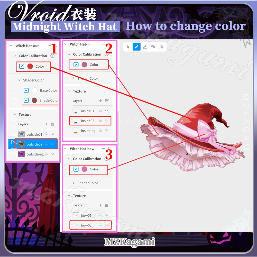 【VRoid】真夜中の魔女の帽子(自由色変更可) / Midnight Witch Hat (Free Color) (Vroid+XWear付)