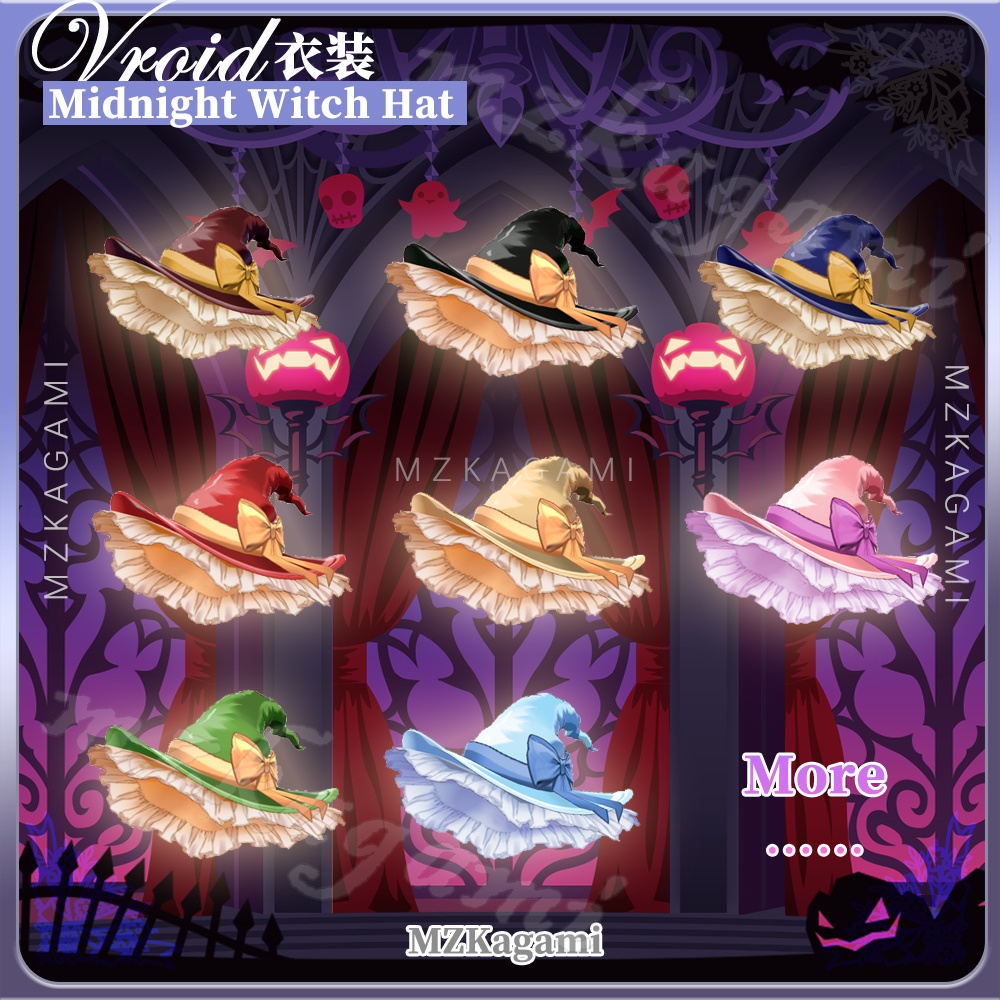 【VRoid】真夜中の魔女の帽子(自由色変更可) / Midnight Witch Hat (Free Color) (Vroid+XWear付)