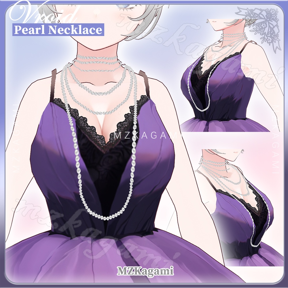 【VRoid】パールネックレス / 首飾品 / 自由に調整可能!Pearl Necklace / Necklace Accessory (4 colors)